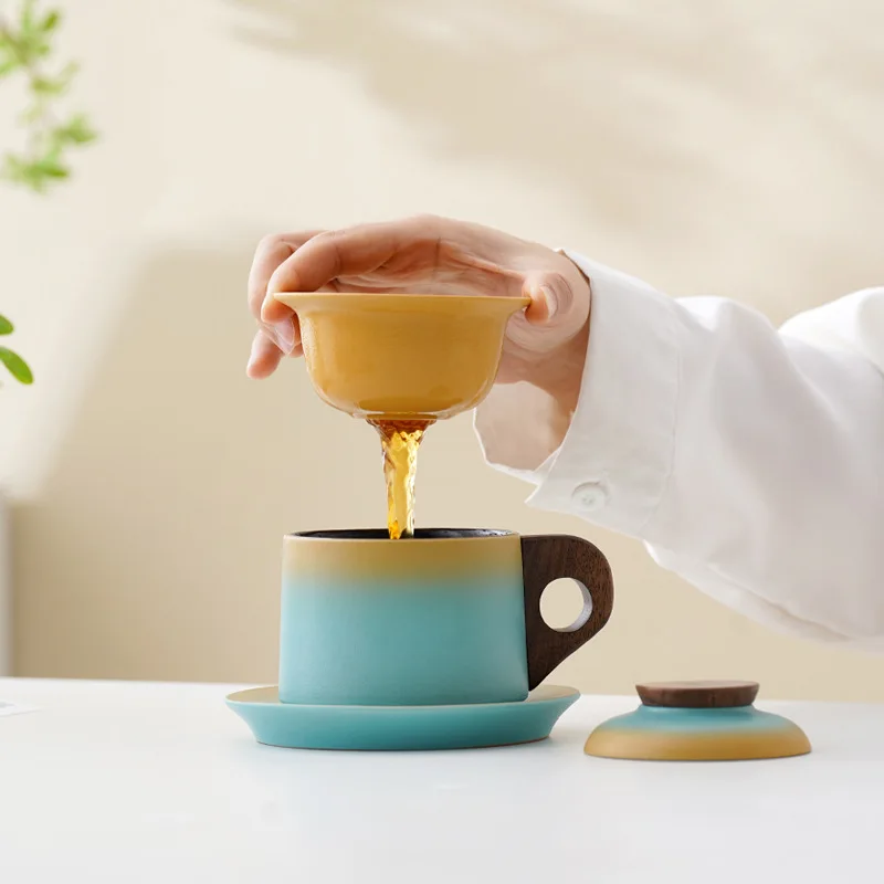 Coarse Pottery Japanese Style Coffee Set Saucer High-end Creative Retro Design Ceramic Mug Cup Event Gift - view 2