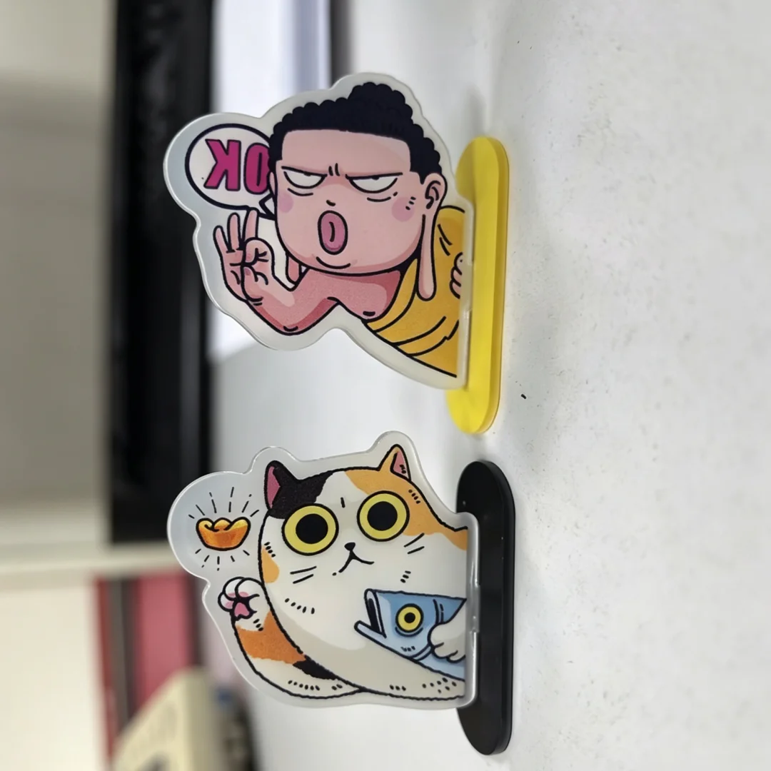 Funny Side‑Sticking Acrylic Decor, OK‑Gesture Buddha, Ingot‑Holding Fortune Cat, Home Side Mount Ornament with Dot Glue