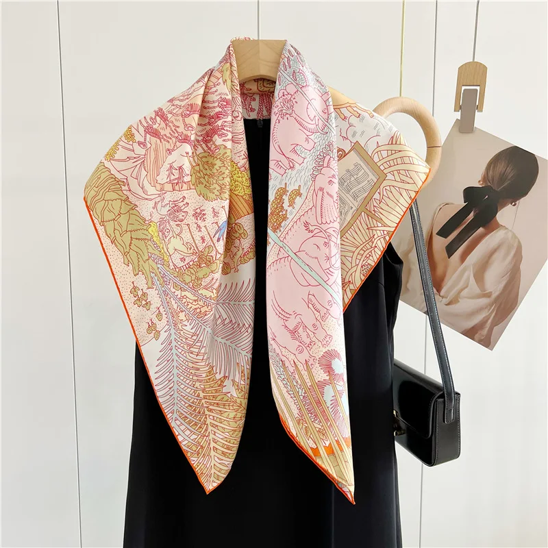 Luxury Brand Silk Scarf Hand Rolled Shawls 90cm Designer Square Double Sided Bandannas 100% Natural Silk Mulberry Scarves