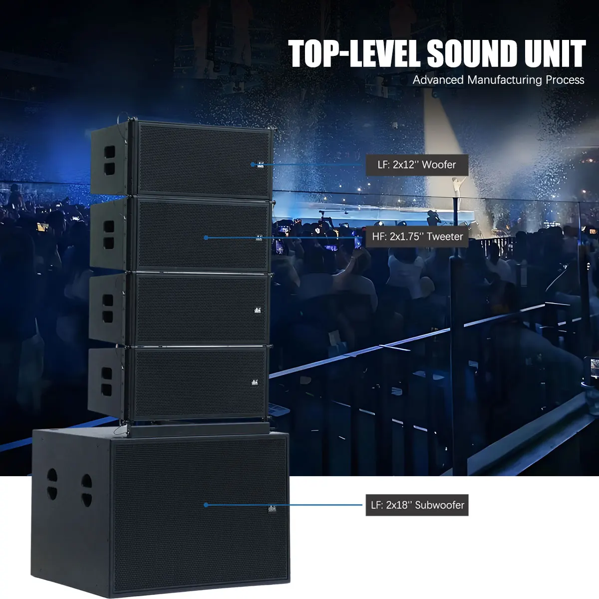 DBK Dual 12 Inch Line Array Speaker System Full Set LS212A+SW218 Audio PA Speakers with Subwoofer Sound Equipment for Church