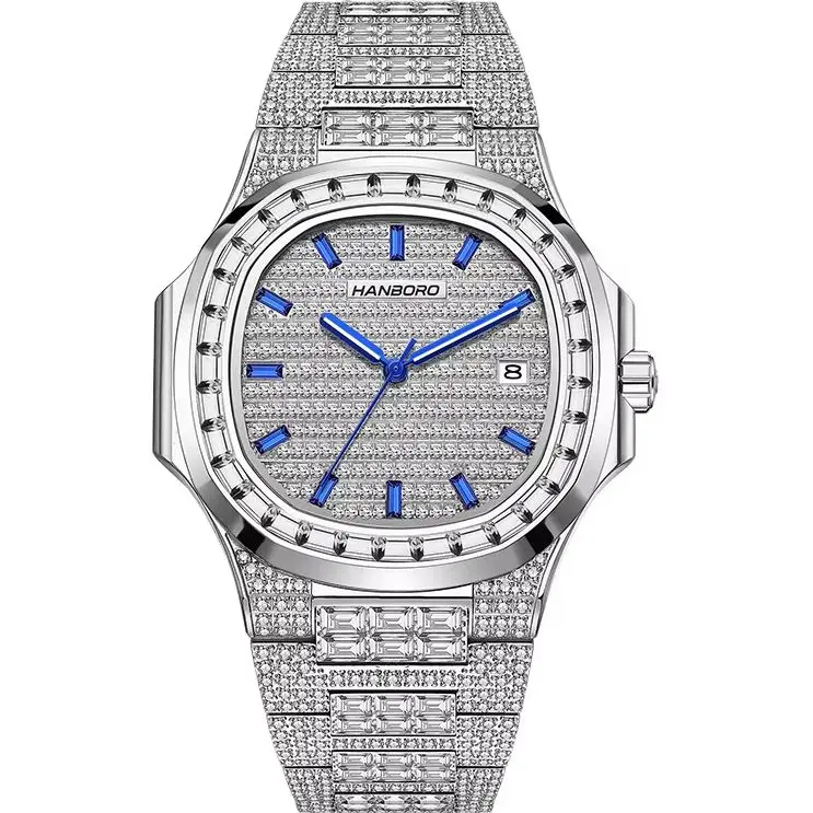 HANBORO Men Automatic Watch 38mm Square Mechanical Wristwatch Luminous Sapphire Mirror Waterproof Miyota 8215 Full Crystal Case