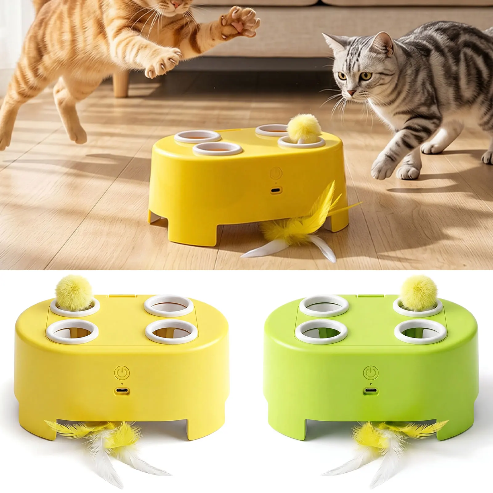 Automatic Electric Pet Toy Interactive Whack-A-Mole Design Stimulates Natural Huntings For Multiple Cat Household Interaction