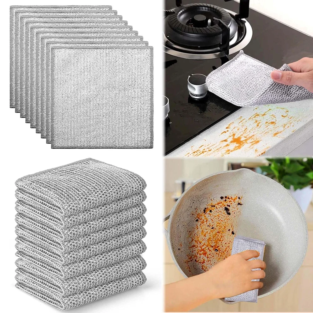 20pcs Multipurpose Magic Cleaning Cloth Metal Steel Wire Non-Scratch Rags Kitchen Dish Pot Washdishing Cloths Towel Clean Tools