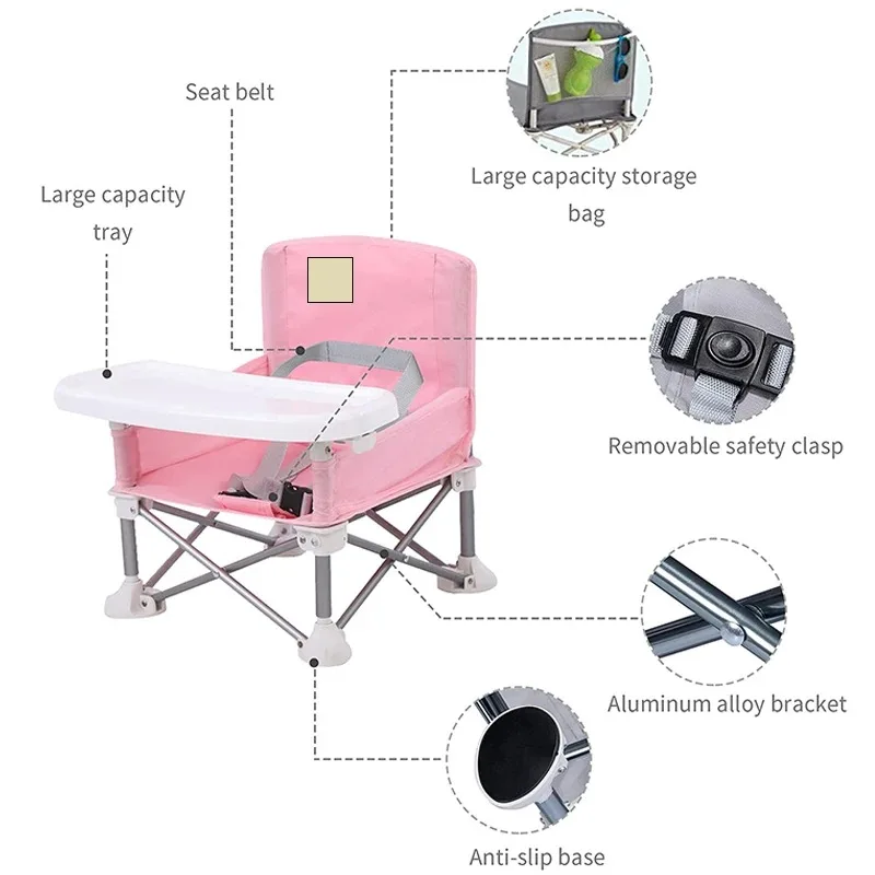 Asiento de refuerzo para bebé, silla de comedor portátil, plegable, de viaje, con alimentación, para exteriores y playa