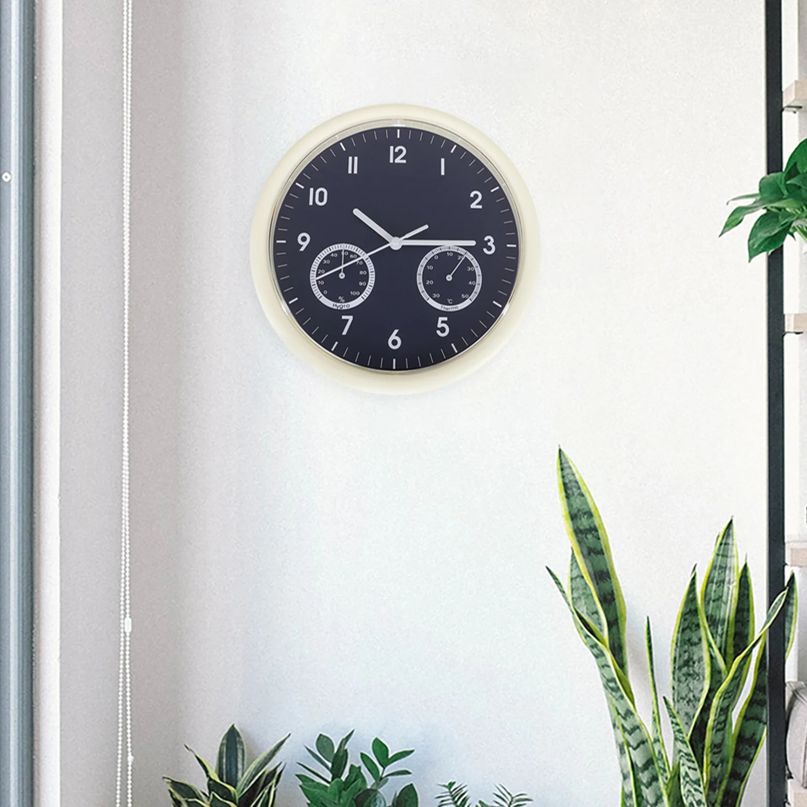 

Retro Decor Temperature and Humidity Meter Wall Clock with Decorate Thermometer Blue Clocks