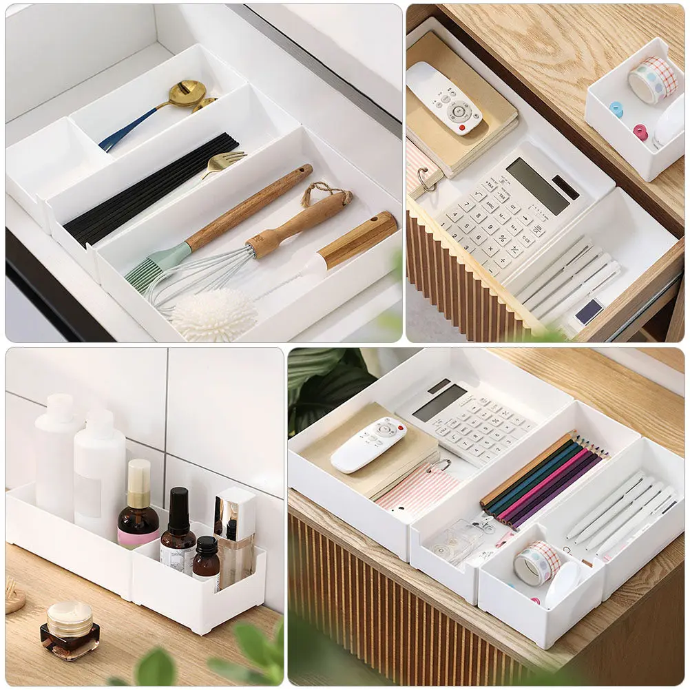 4Pcs Storage Box Plastic Drawer Organizer Set for Kitchen Bedroom Office Desk Makeup Vanity Accessories Organizer