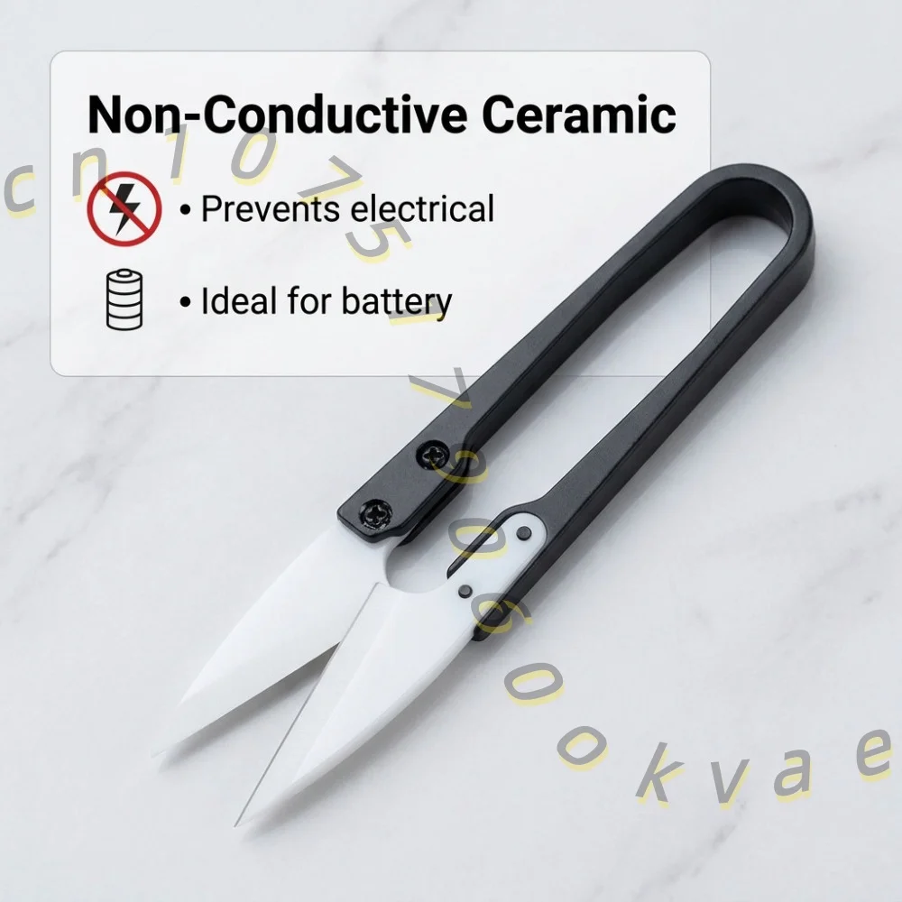 Non-Conductive Ceramic Scissors U-Shaped Thread Cutter Insulation Battery Tab Snippers for Phone Repair Sewing and Home Craft