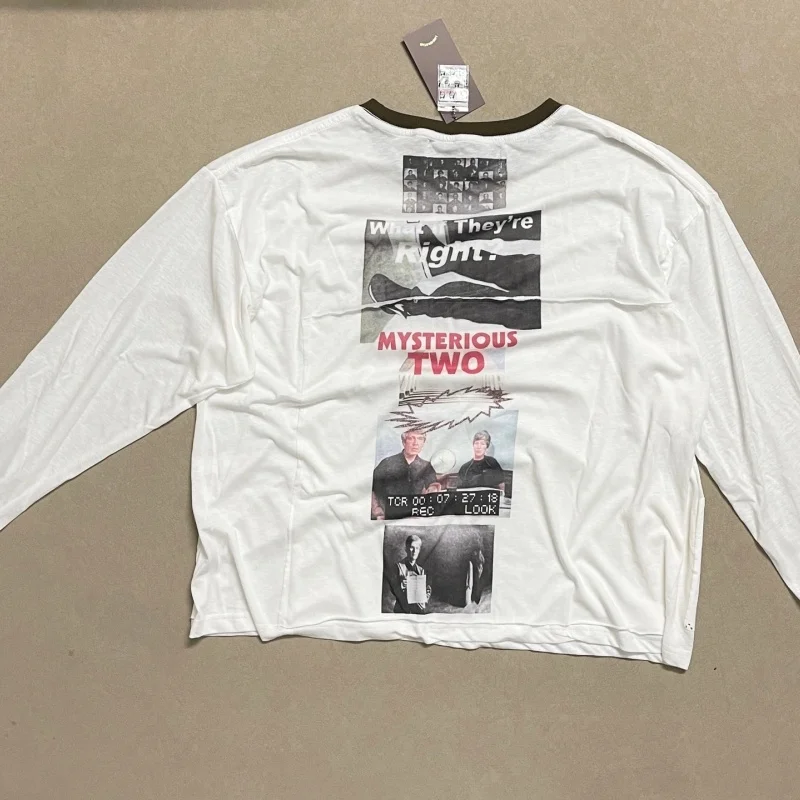 Thin Linen Cotton Men Long Sleeve T Shirt PALY Vintage Brown Rib Collar Oversized Tee