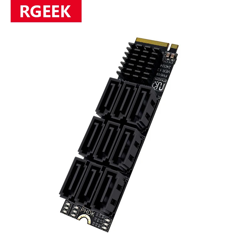 

RGEEK M.2 к SATA 3.0 Riser Card 6 Гбит/с M2 M-KEY PCI-E Карта расширения 9 портов SATA3.0 Конвертер для адаптера NVME NGFF к SATA SSD