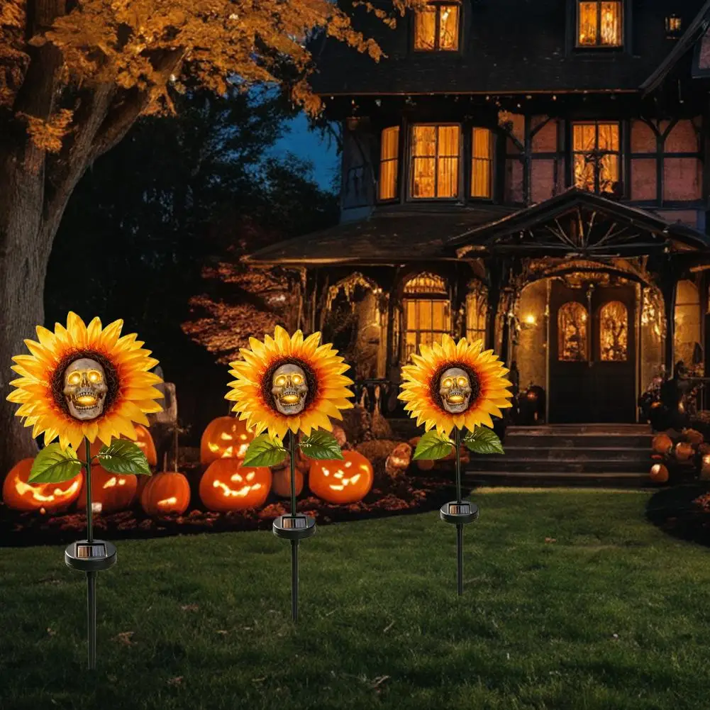 Solar Garden Lights Outdoor Waterproof Retro Theme Garden Ornaments Solar Garden Stake Light Skull Sunflower Statue for Patio