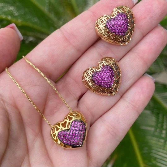 

micro pave cz heart necklace and earrings set fashion jewelry jewelry sets