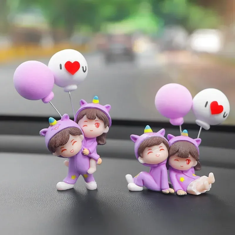 Cute Car Decoration Ornaments Creative Cartoon Purple   Pajamas Couple  Auto Center Console Car Interior Accessories