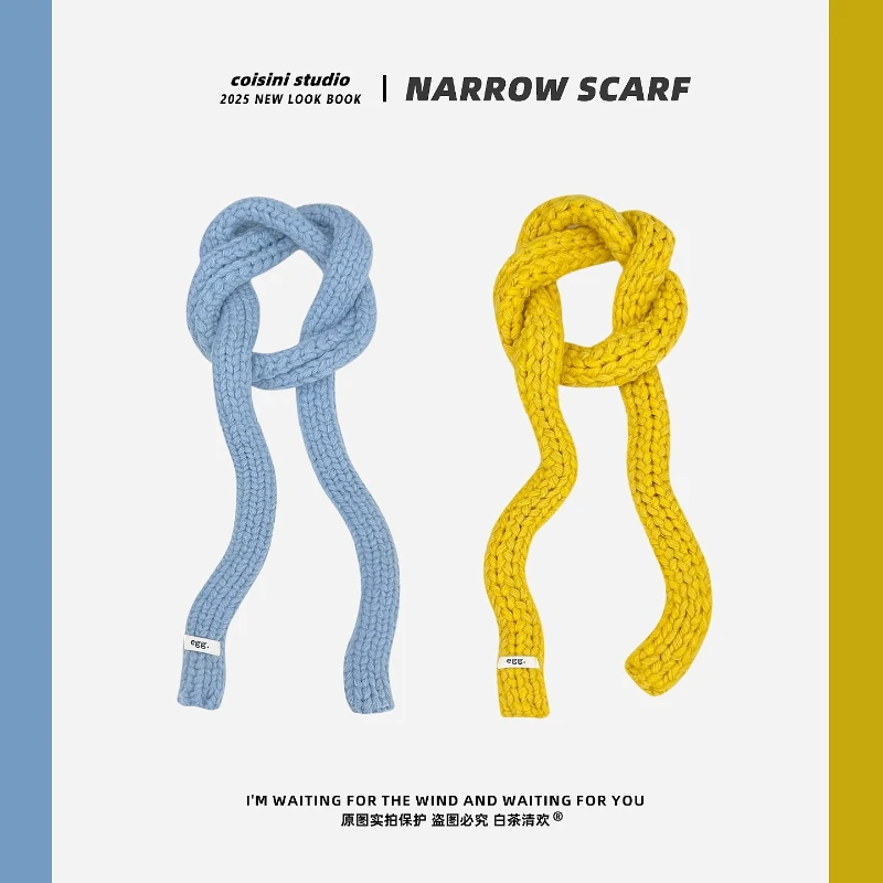 

Новые корейские однотонные вязаные шарфы с допамином в тонкую и узкую полоску для женщин, весенне-осенний повседневный универсальный нишевый шарф