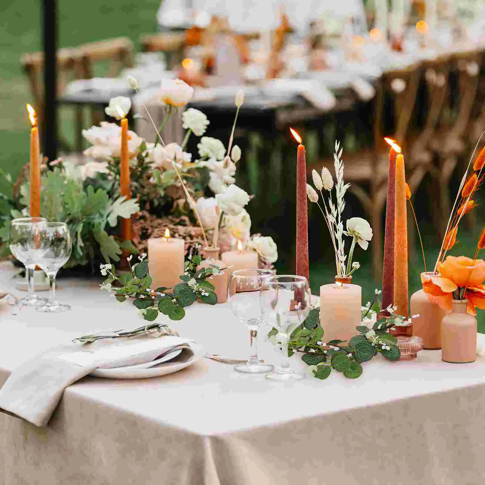 4 anillos de corona de eucalipto para velas de primavera, decoraciones de postes de plástico de verano