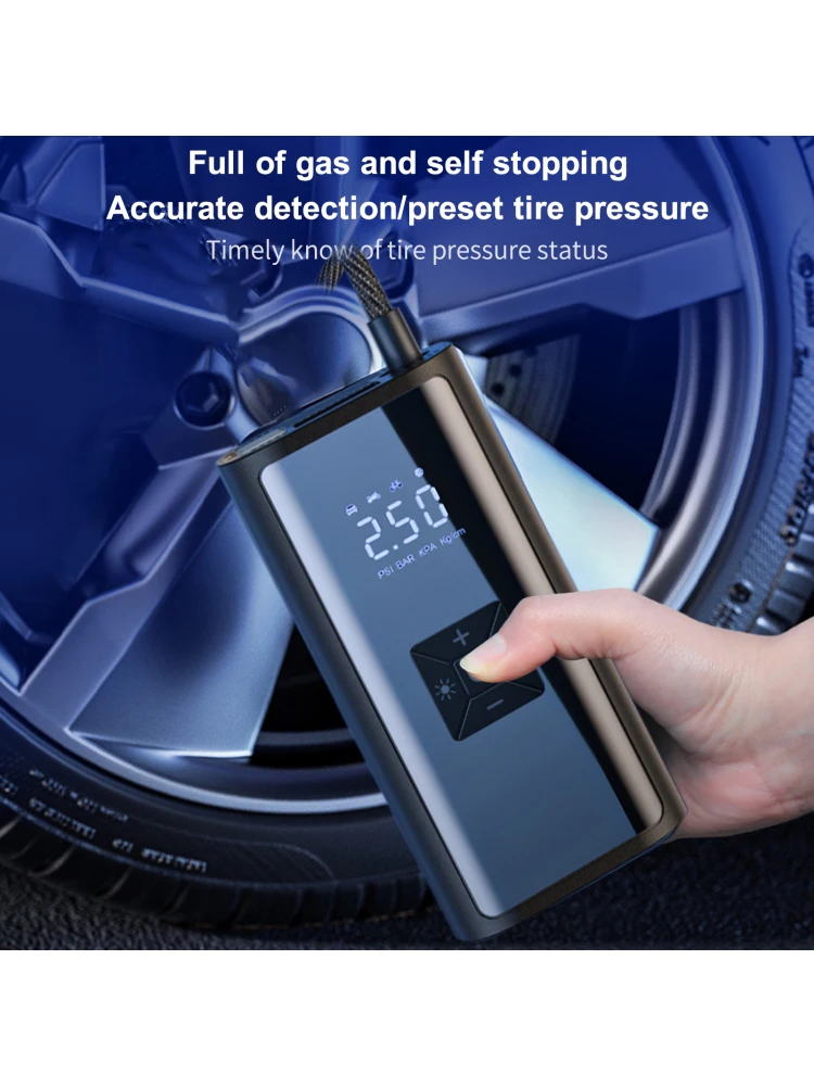 Portable Air Compressor Fast Air Pump Tire Inflator Pressure Digital Display with Power Bank Function for Car Motorcycle Bicycle