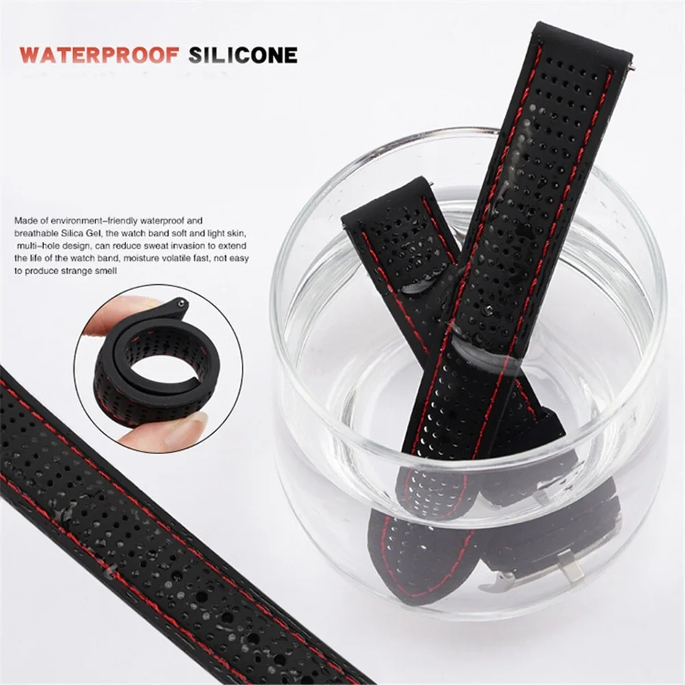 Weiches Silikon-Gummi-Uhrenarmband, 18 mm, 20 mm, 22 mm, 24 mm, für Herren und Damen, Sport, wasserdicht, atmungsaktiv, Schnellverschluss-Armband – Detail 4