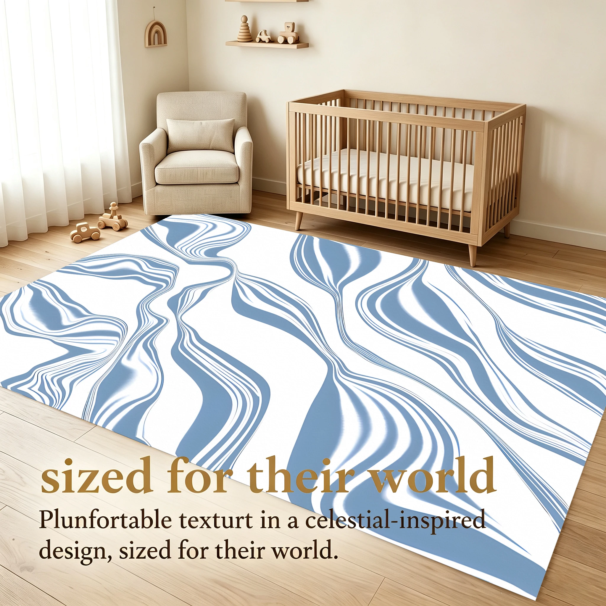 2D Large Carpet Blue White Flowing Water Wave Light Luxury for Living Room Bedroom