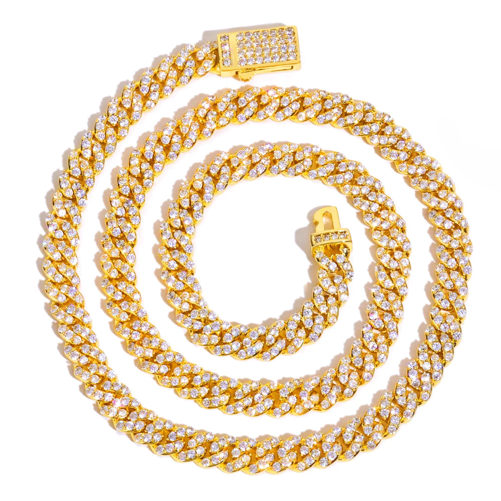 HHIOK Hip Hop Style Spring Buckle 6mm Single Row Zircon Cuban Chain Men's Necklace Wear Matching Accessories Customization