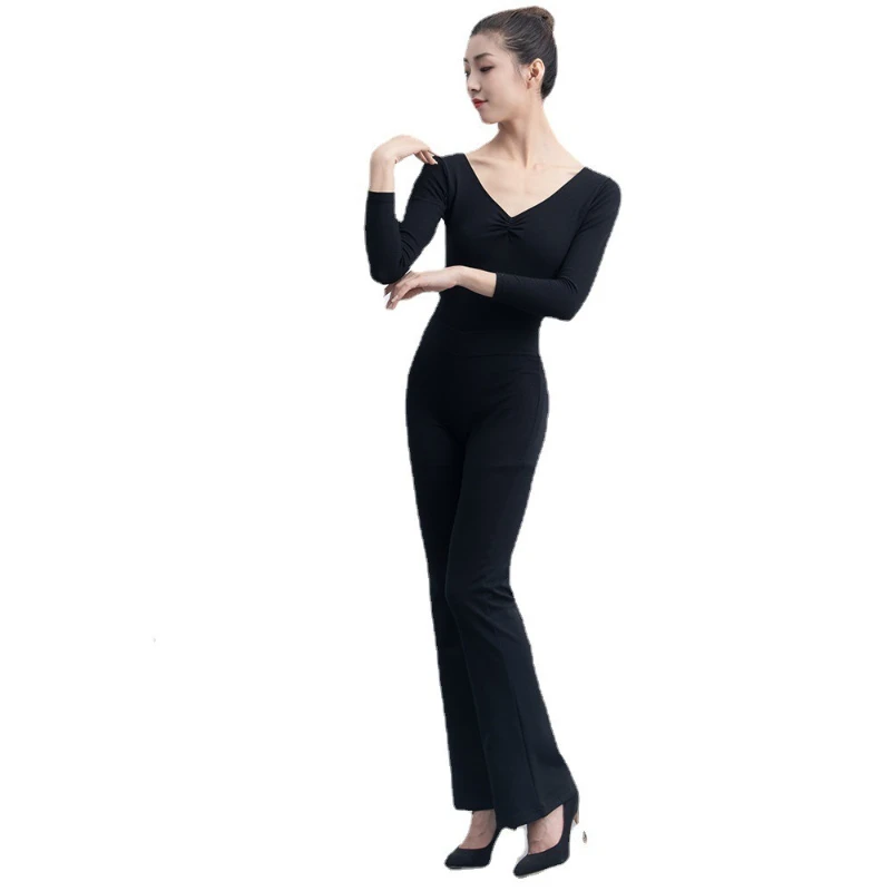 Elegant Form Etiquette Training Costumes Female Adult Long-sleeved Flat Body Suit Training Suit Dance Practice Clothes Cotton