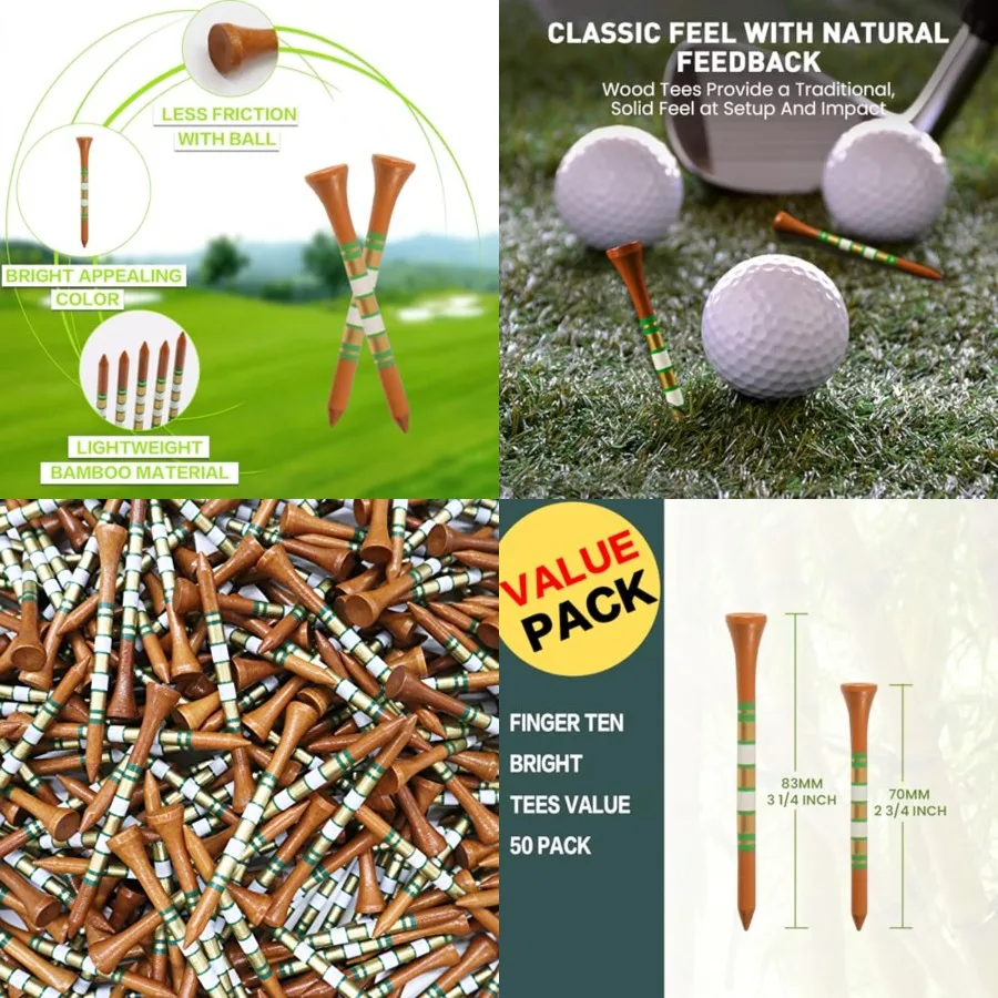 

Golf Tees Wood Inch Value 50/10 Count, Durable Tees with Bright Colored Stripes for Consistent Height, 70mm 83mm Long Tees Idea