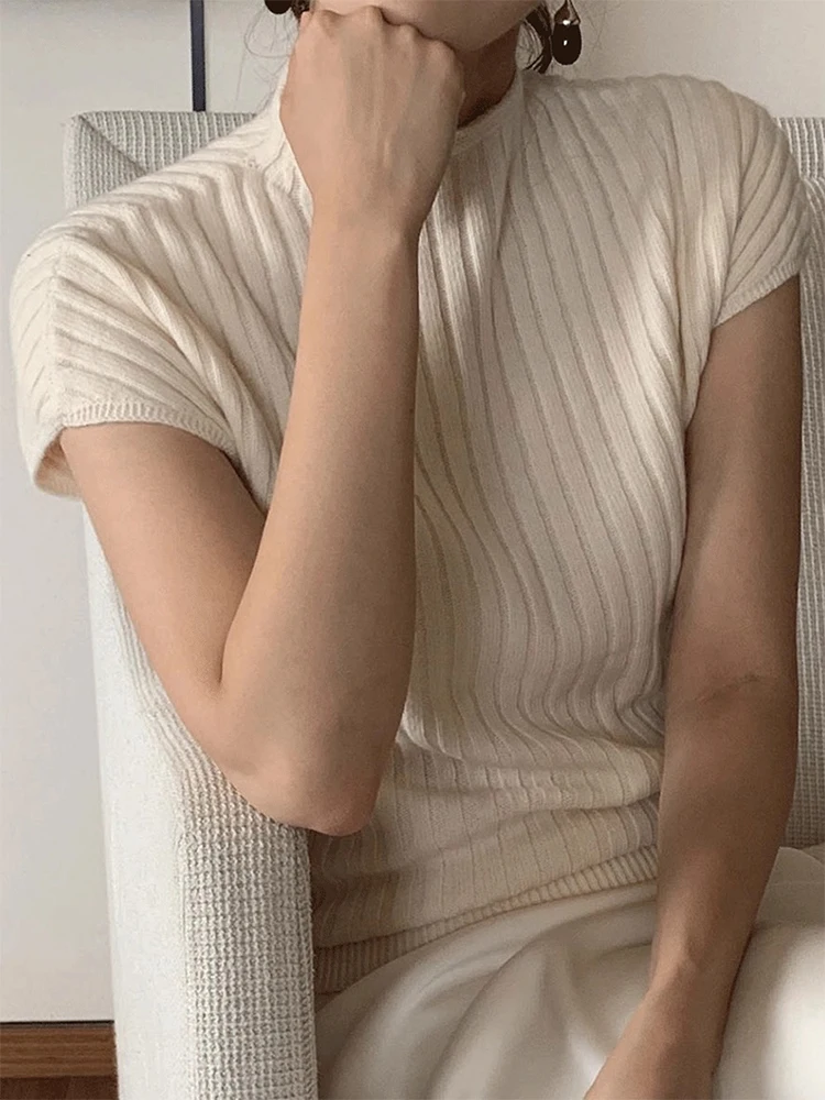 Ceco de Punto de Cuello Medio Alto, Suave y Cómodo para el Verano, Estilo Coreano, Sin Mangas, Estampado, para Mujer