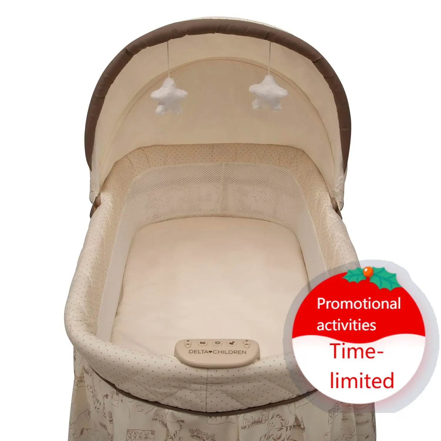 

Delta Children Portable Rocking Bassinet for Newborns Bedside Sleeper Crib with Gentle Vibrations, Nightlight, Soothing Music, A