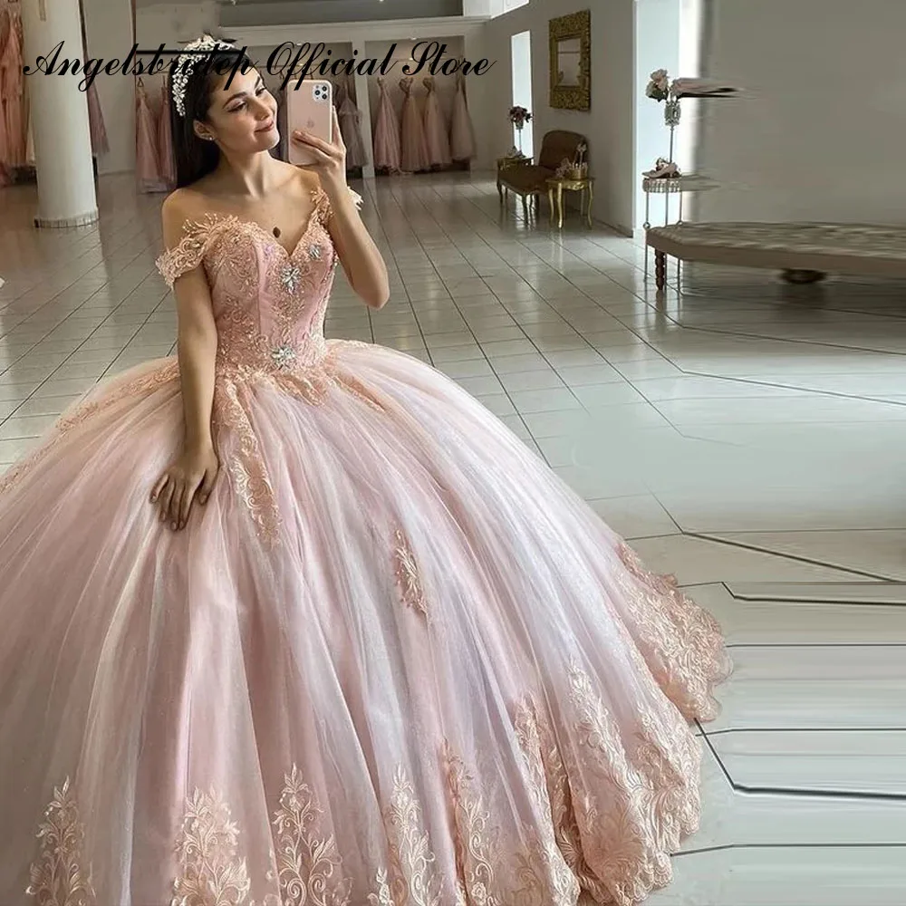 

Angelsbridep Off-Shoulder Ball Gown Quinceanera Dresses Sweet 16 Sexy Off-Shoulder Lace Appliques Princess Birthday Party Gowns
