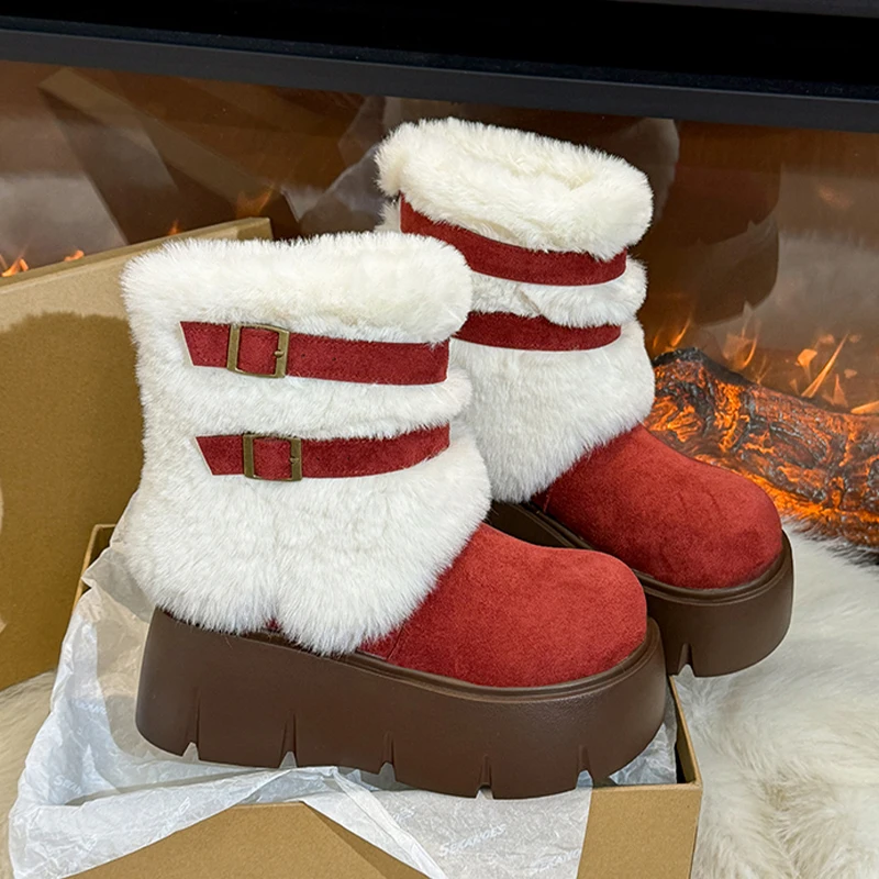 

Женские ботильоны на меху на плоской подошве, теплая обувь на платформе, замшевые модные зимние зимние ботинки, новинка 2025 года, трендовые короткие плюшевые уютные женские ботинки