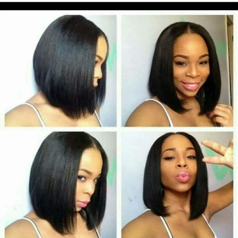 Short Straight Bob 13x4 Lace Front Wig Brazilian Hair Pre Plucked