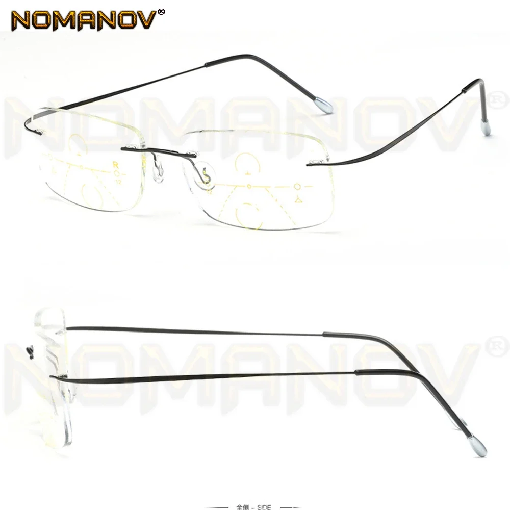 NOMANOV Titanium Frame Ultra Light Anti-fatigue Rimless Progressive Multifocal Reading Glasses Add 75 100 125 150 175 To 400