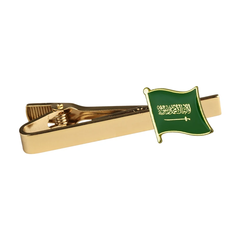 5pcs a lot Saudi Arabia Flag Tie Clips Men's Metal Necktie Bar Dress Shirts Tie Pin For Wedding Ceremony Metal Gold Tie Clip