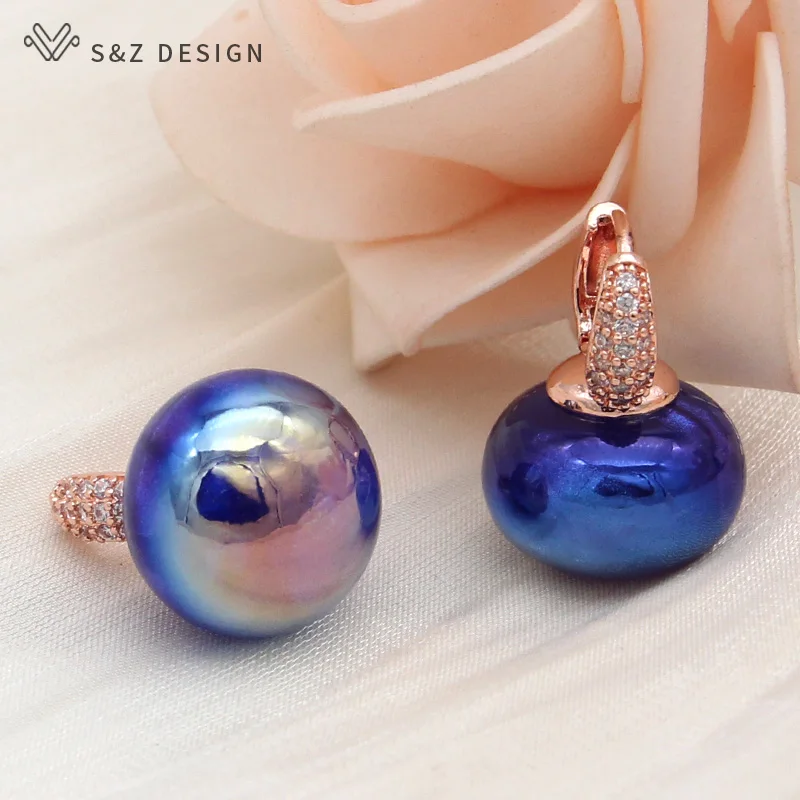 S&Z DESIGN New Fashion Colorful Beads Dangle Earrings For Women Wedding 585 Rose Gold Color Jewelry Cubic Zirconia Eardrop