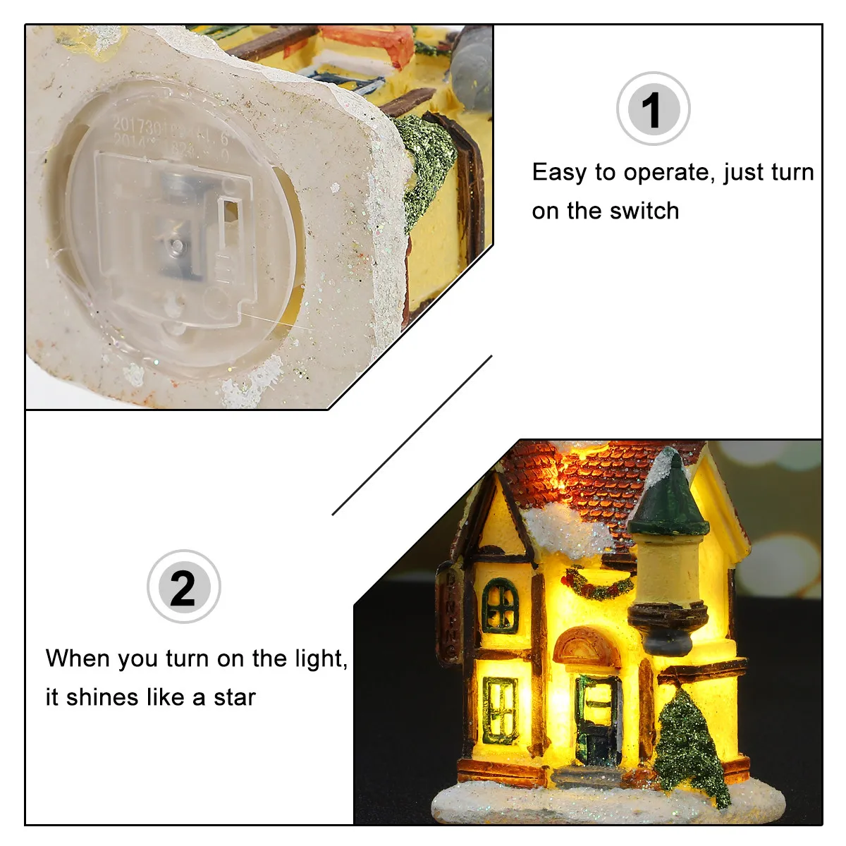 1Pcs Christmas LED Light House Resin Villa Ornament Snowy Rooftop Warm Yellow Glow Festive Winter Decor Desktop Car Window Home