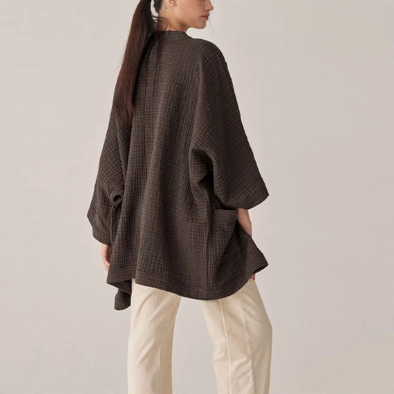 100% Cotton Gauze Cardigan Casual Jacket Coat Vintage Open Stitch Overcoat Outerwear Roupas Femininas
