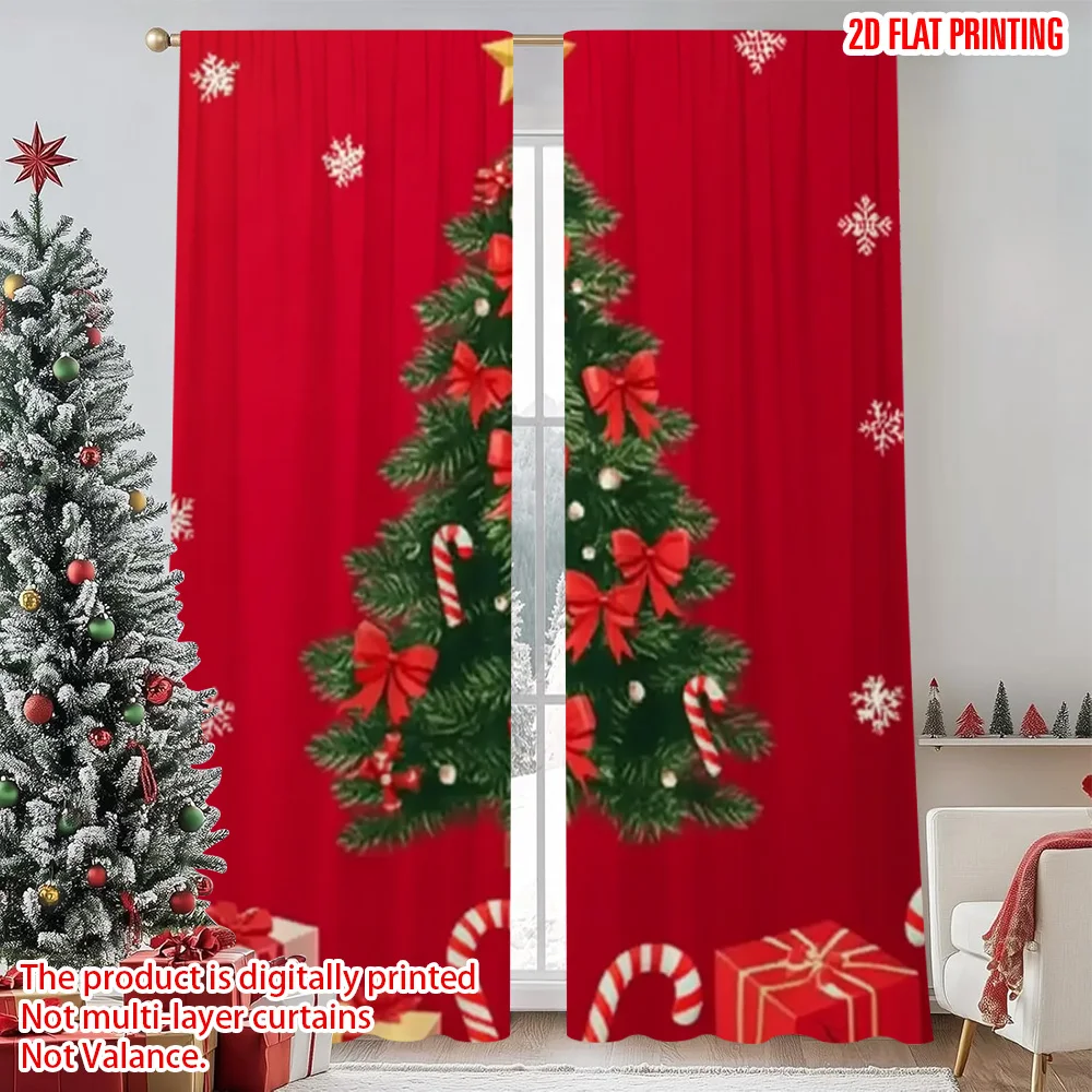 

2pcs 2D flat printing Christmas Party Curtain Christmas Tree3 Durable Polyester Without Electricity Spring Party & Holiday Decor