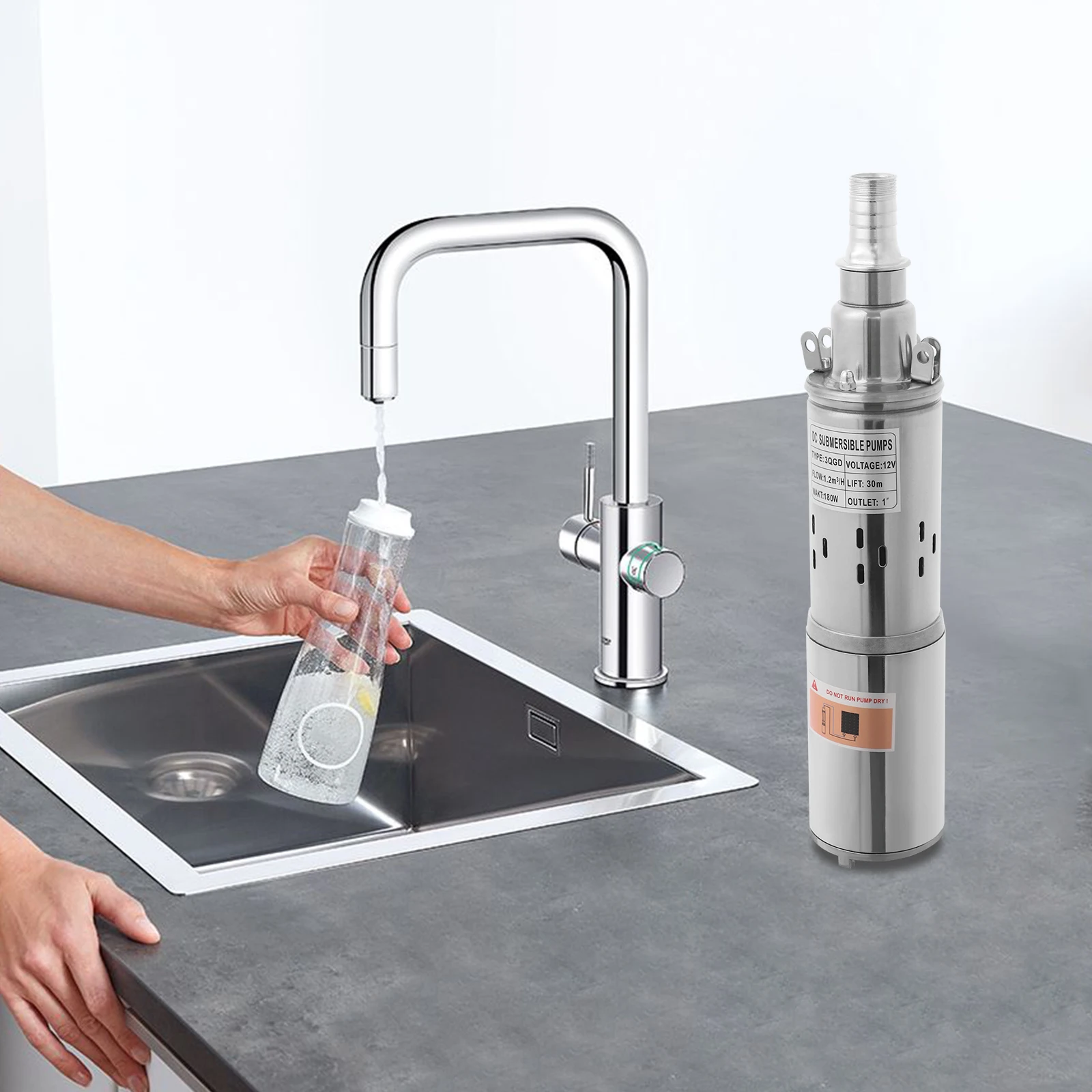 ปั๊มจุ่มบ่อน้ำลึก 180W, ปั๊มจุ่มแบบพกพา, ปั๊มน้ำสแตนเลสสำหรับบ้านในหมู่บ้านฟาร์ม