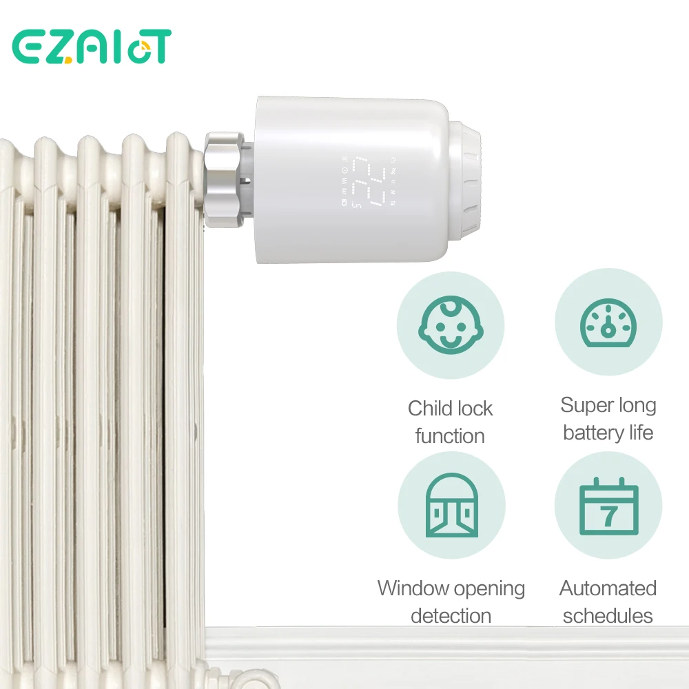 TRV Radiator Thermostatic Valve Programmable Temperature Heater Control Actuator 0.1℃ Accurate Valve Controller Auto Mode