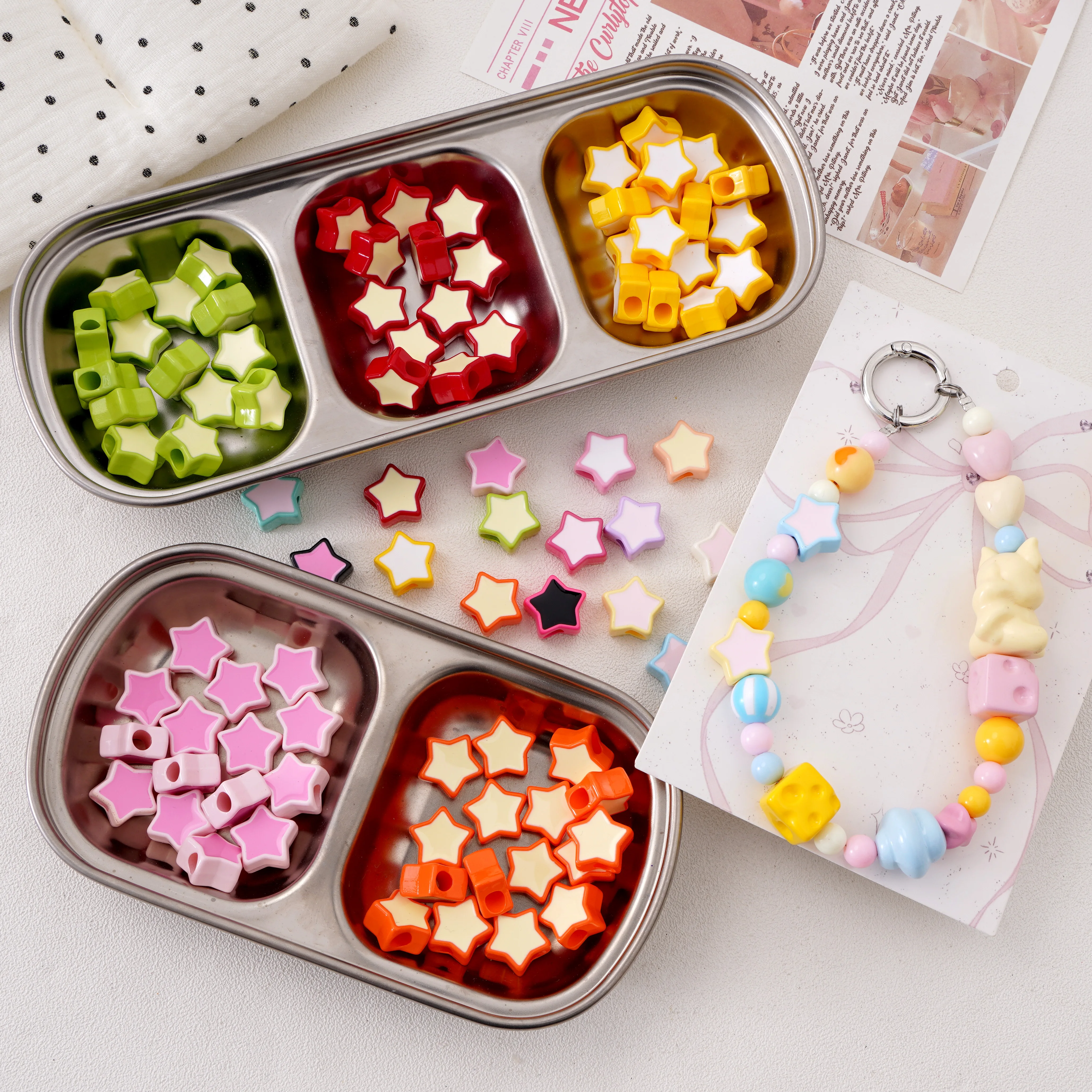 2pcs 16mm Acrylic Painted Enamel Star Beads Multicolor DIY Craft Charms Bracelets Necklaces Bags Phone Lanyards Making Supplies
