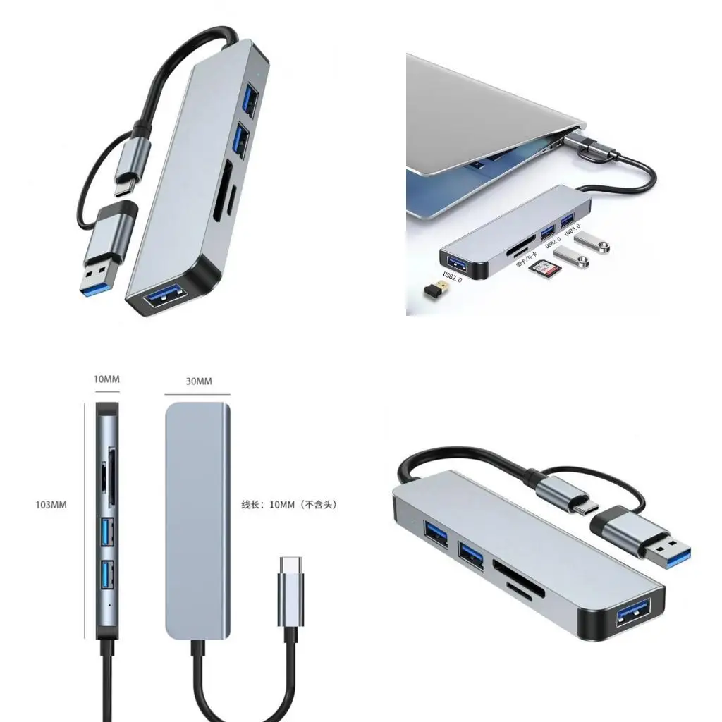 Y1UB Speed 5 in 1 Aluminum USB Hub Speed USB Hub Upgrades for Multiple Device Connection & File Transfers
