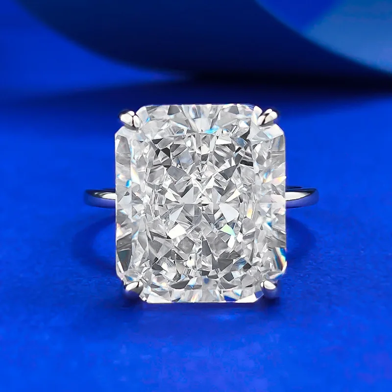 4 Prong Radiant Cut CZ Engagement Ring Two Tone Gold Silver Solitaire Wedding Band Women Bridal Statement Jewelry