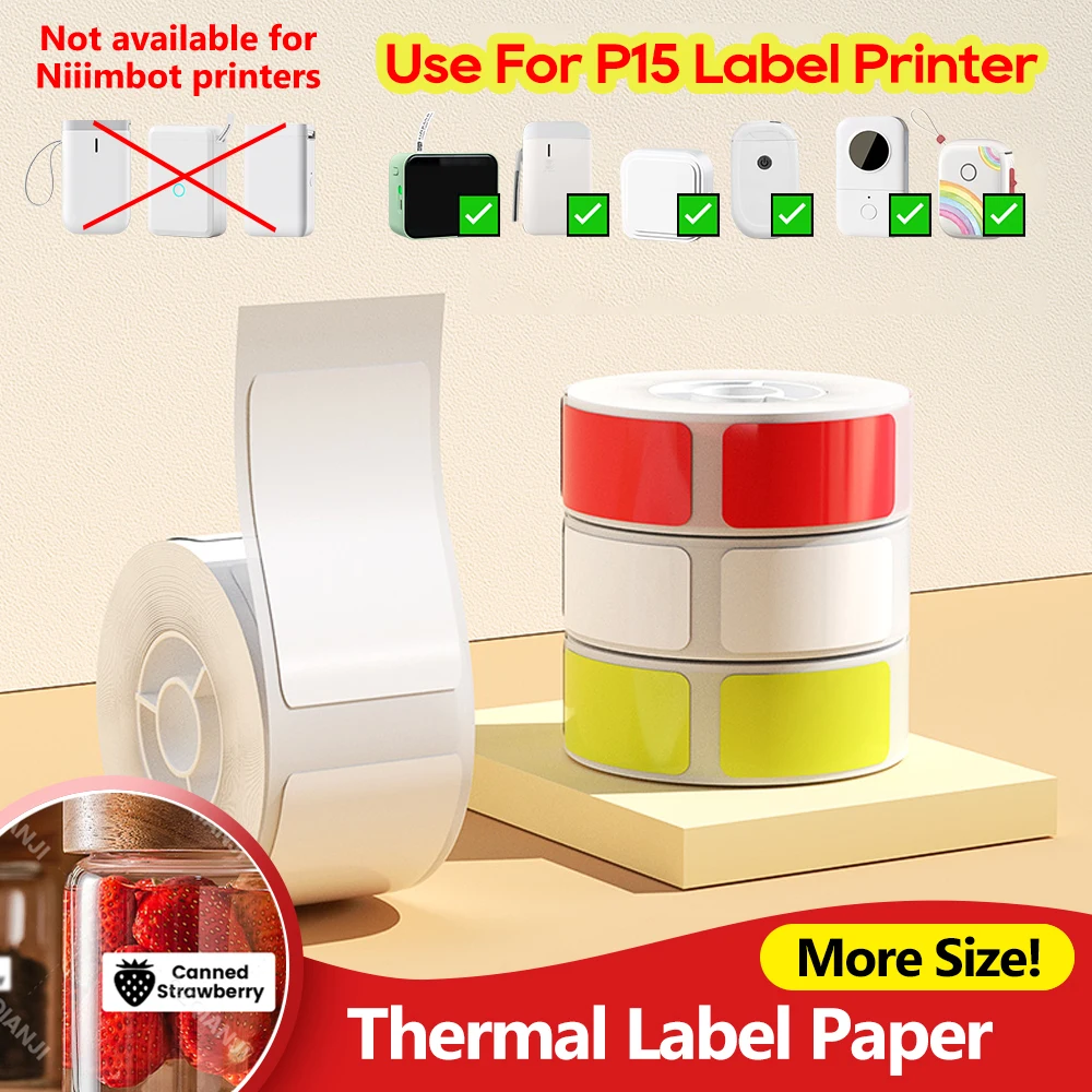 1Roll P12 P15 Thermal Label Printer Sticker Paper Roll Compatible D30 Q30 Marklife P11 P50 L12 DELI Q2 Labeller