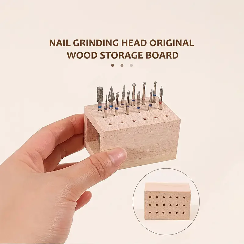 

Держатели для сверл для ногтей, органайзер, ящик для хранения головки лака для ногтей с 18 предварительно просверленными отверстиями, деревянная доска для хранения полировки маникюра