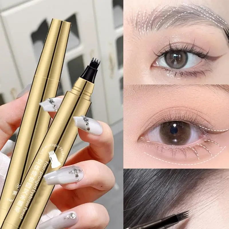 1pcs Four Headed Liquid Eyebrow Tattoo Pencil Waterproof And Sweat-Proof Black Brown Liquid Brow Pen Makeup Cosmetics