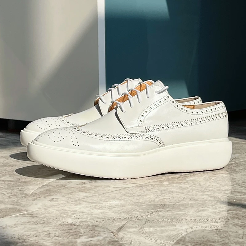 

Новые роскошные модные туфли-броги из натуральной кожи, мужские туфли-броги на толстой подошве из воловьей кожи на платформе, мужские туфли-дерби, увеличивающие рост