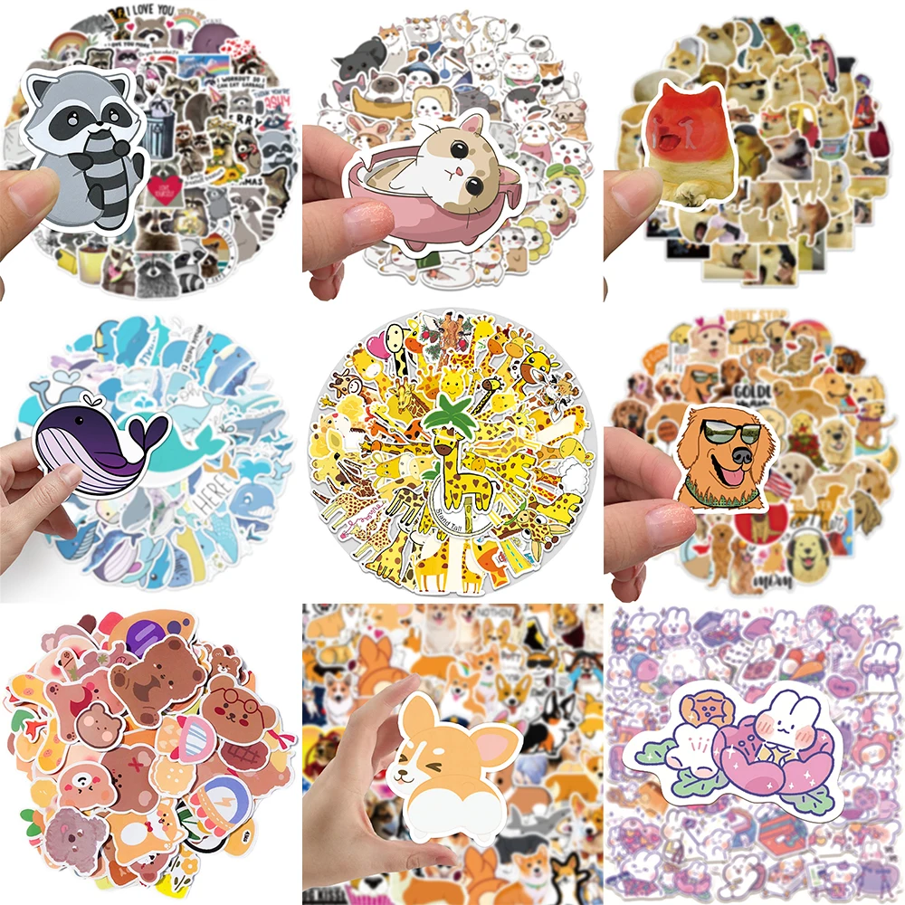 10/30/50PCS Cartoon Animals Stickers Series Creative Whale Graffiti Guitar Phone iPad Helmet Luggage Laptop Decoration Wholesale