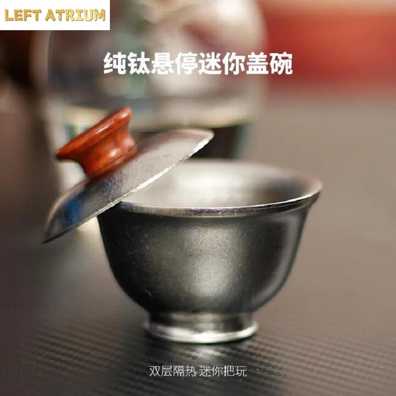 60/100/140ml Pure Titanium Hover Gaiwan,Double Layer,Heat Insulation,Anti-scalding,Antibacterial And Mildew,Portable Tea Bowl