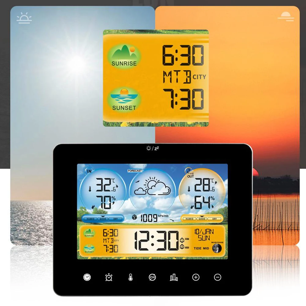 1pcs Touchscreen Weather Station Sunrise/Sunset/Temperature/Humidity Monitor  Indoor And Outdoor Weather Clock 2024 Home Decor