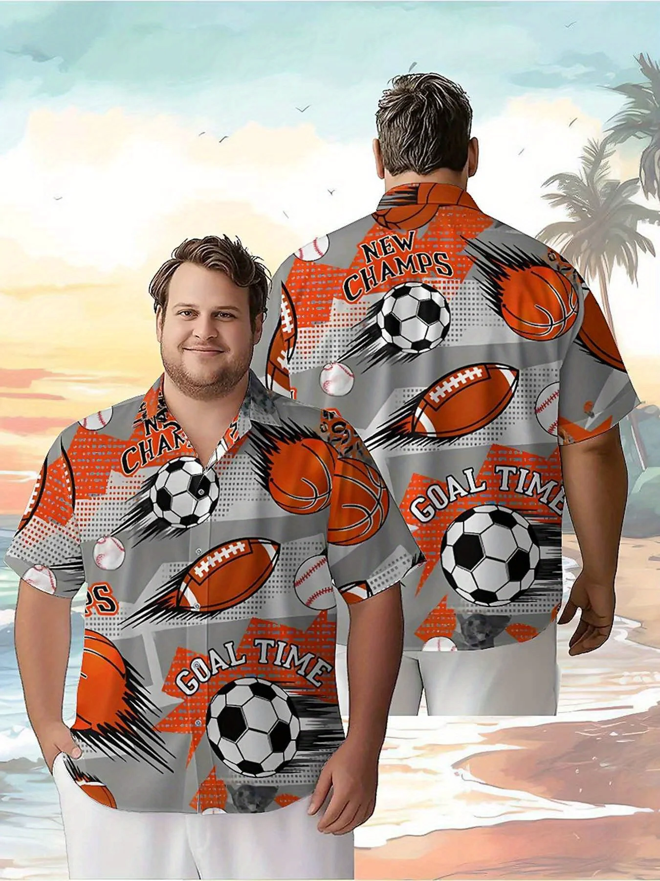 

Men's Plus Size Hawaiian Shirts Football, Basketball, Baseball pattern, Summer Casual Top, Suitable Outdoor ,party, Streetwear
