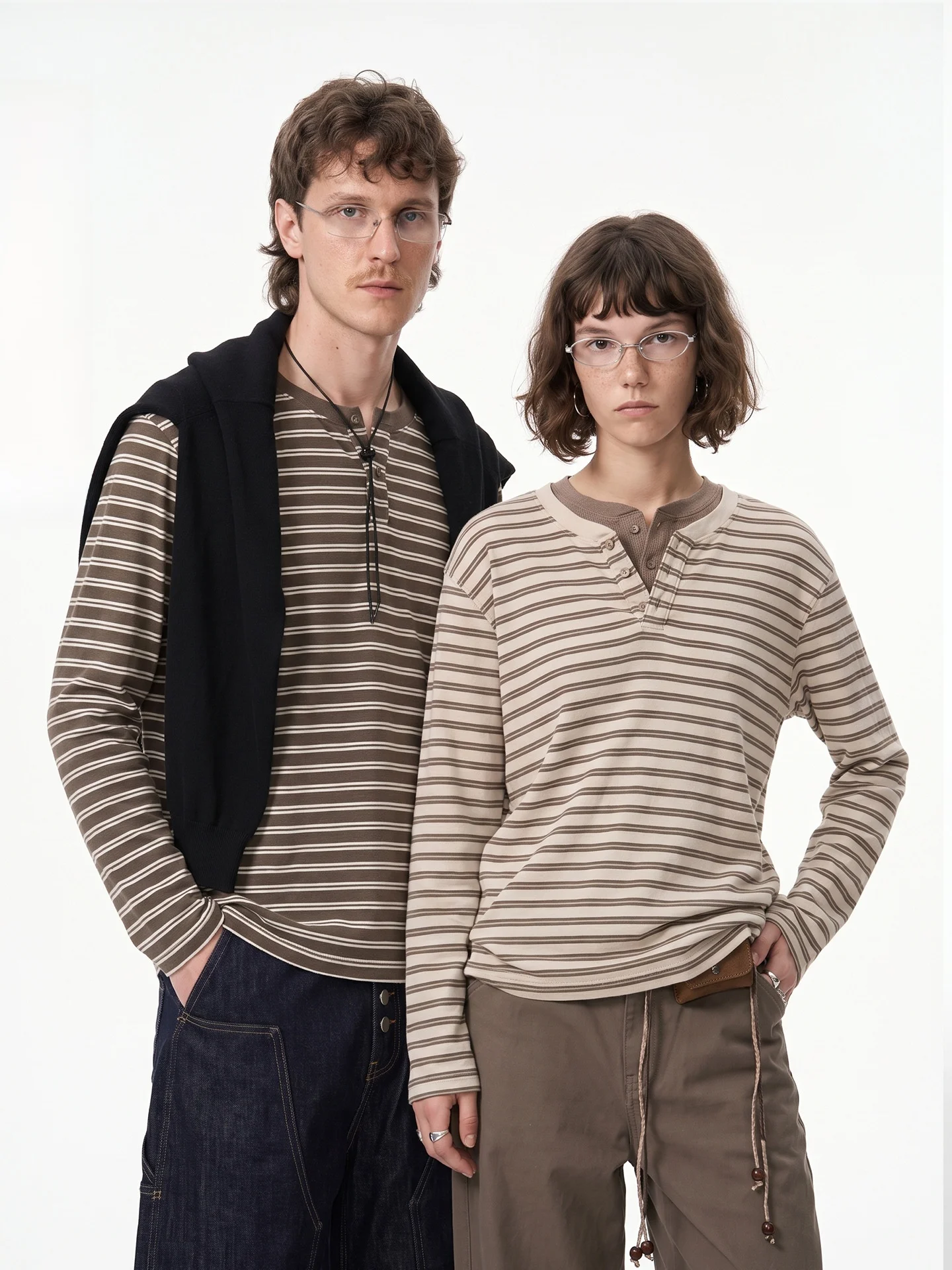 T-shirt à col Henley rayé, sty - Vintage Collection avis et prix