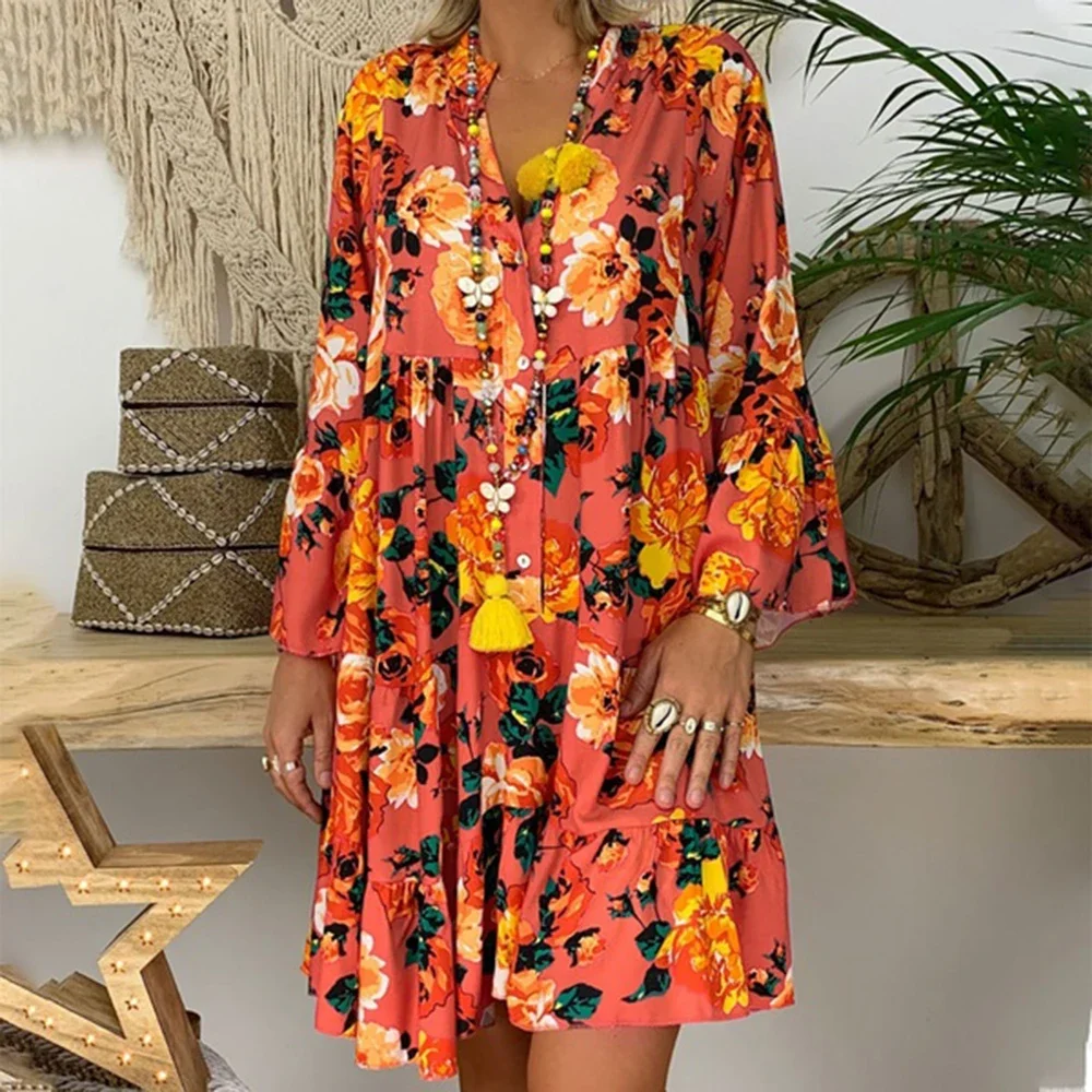 Sukienka oversize dla kobiet Odzież 2023, wiosna Plus Size Boho Beach Floral Mini sukienka Duży rozmiar Kobieca długa spódnica Vestid